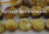 CTE1537 15.5 inches 12mm faceted coin golden tiger eye beads