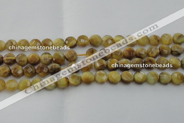 CTE1537 15.5 inches 12mm faceted coin golden tiger eye beads