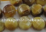 CTE1538 15.5 inches 14mm faceted coin golden tiger eye beads