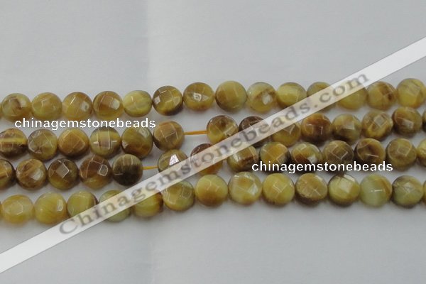 CTE1538 15.5 inches 14mm faceted coin golden tiger eye beads