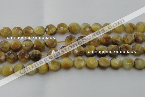 CTE1539 15.5 inches 16mm faceted coin golden tiger eye beads