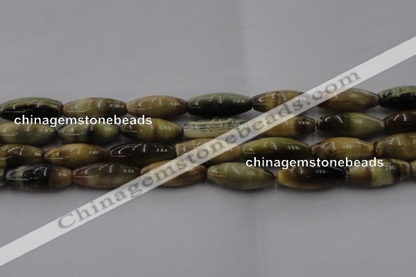 CTE1560 15.5 inches 10*30mm rice golden & blue tiger eye beads wholesale