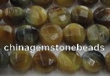 CTE1572 15.5 inches 8mm faceted coin golden & blue tiger eye beads