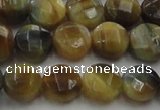 CTE1573 15.5 inches 10mm faceted coin golden & blue tiger eye beads