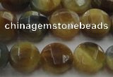 CTE1574 15.5 inches 12mm faceted coin golden & blue tiger eye beads