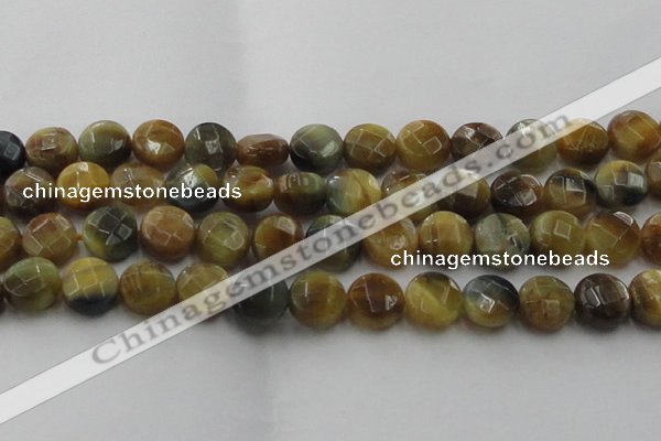 CTE1576 15.5 inches 16mm faceted coin golden & blue tiger eye beads