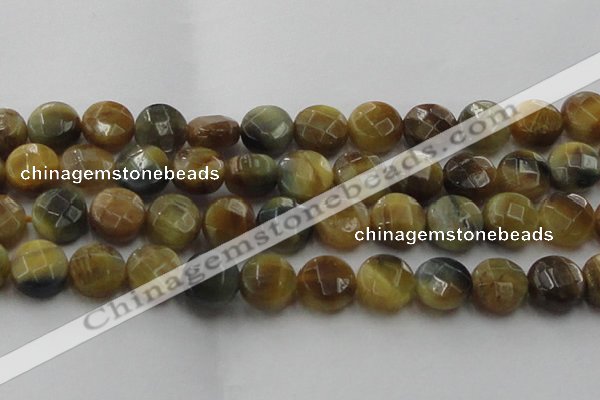 CTE1578 15.5 inches 20mm faceted coin golden & blue tiger eye beads