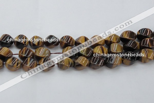 CTE1592 15.5 inches 13*18mm twisted rice yellow tiger eye beads