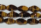 CTE171 15.5 inches 6*12mm twisted rice yellow tiger eye gemstone beads