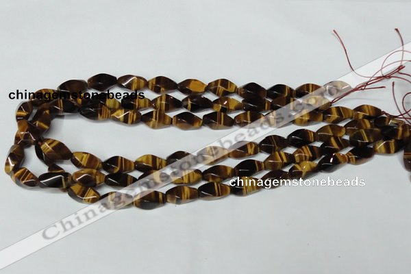 CTE172 15.5 inches 8*16mm twisted rice yellow tiger eye gemstone beads