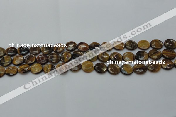 CTE1724 15.5 inches 10mm faceted coin yellow tiger eye beads