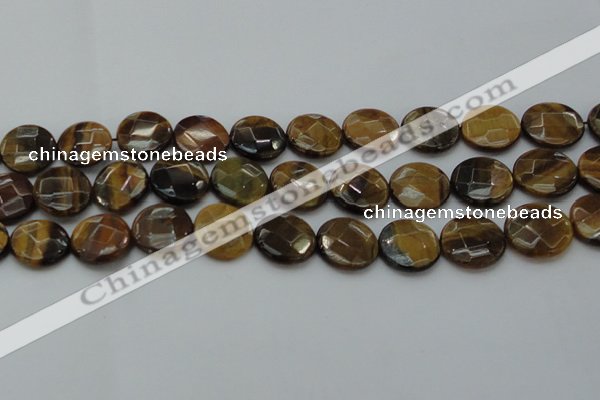 CTE1728 15.5 inches 18mm faceted coin yellow tiger eye beads