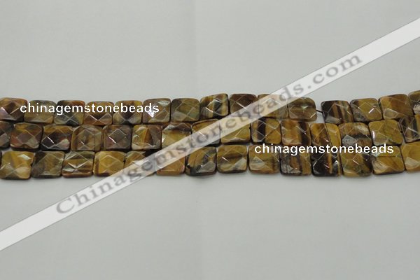 CTE1732 15.5 inches 12*12mm faceted square yellow tiger eye beads