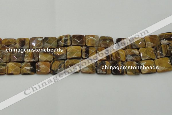 CTE1734 15.5 inches 15*15mm faceted square yellow tiger eye beads