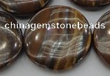 CTE1750 15.5 inches 30mm flat round iron tiger eye beads