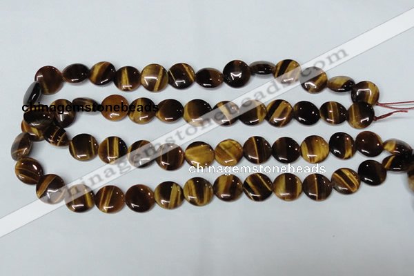 CTE176 15.5 inches 12mm flat round yellow tiger eye gemstone beads