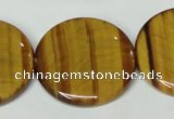 CTE178 15.5 inches 30mm flat round yellow tiger eye gemstone beads