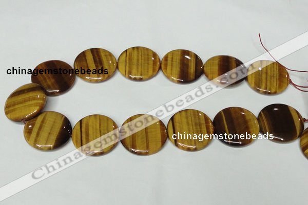 CTE178 15.5 inches 30mm flat round yellow tiger eye gemstone beads