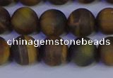 CTE1814 15.5 inches 12mm round matte yellow iron tiger beads