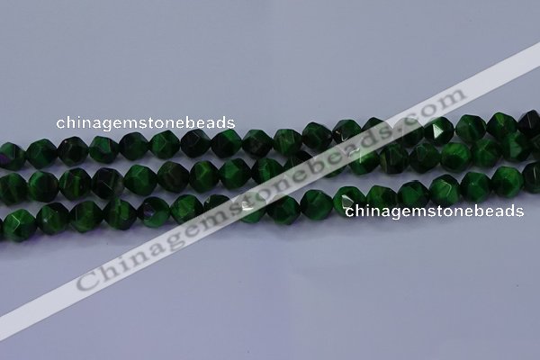 CTE1922 15.5 inches 8mm faceted nuggets green tiger eye beads