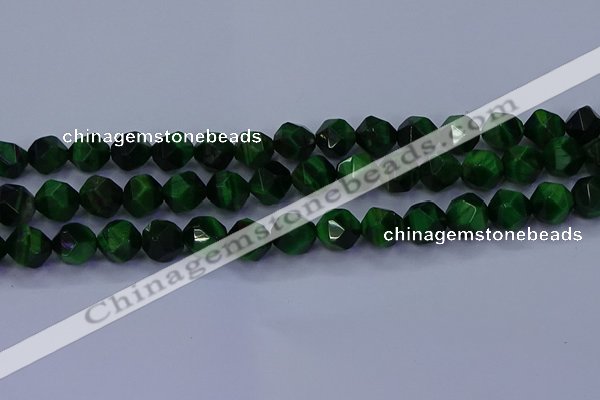 CTE1924 15.5 inches 12mm faceted nuggets green tiger eye beads