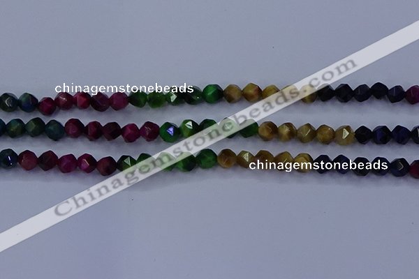 CTE1926 15.5 inches 6mm faceted nuggets colorful tiger eye beads