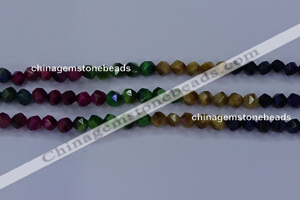 CTE1927 15.5 inches 8mm faceted nuggets colorful tiger eye beads