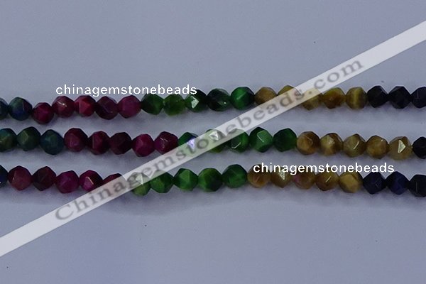 CTE1928 15.5 inches 10mm faceted nuggets colorful tiger eye beads