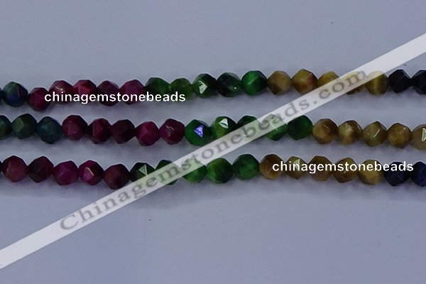 CTE1929 15.5 inches 12mm faceted nuggets colorful tiger eye beads