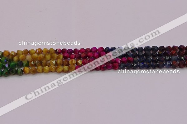 CTE1936 15.5 inches 6mm faceted nuggets mixed tiger eye beads