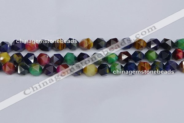 CTE1971 15.5 inches 10mm faceted nuggets mixed tiger eye beads