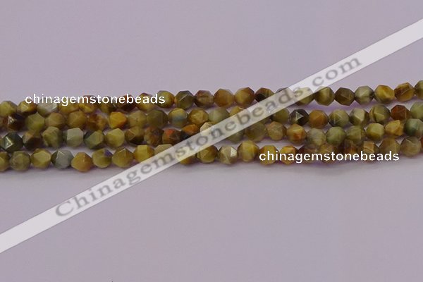 CTE1975 15.5 inches 6mm faceted nuggets golden & blue tiger eye beads