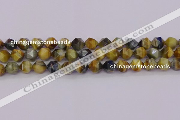 CTE1977 15.5 inches 10mm faceted nuggets golden & blue tiger eye beads