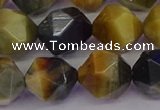 CTE1978 15.5 inches 12mm faceted nuggets golden & blue tiger eye beads