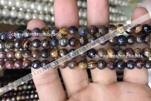 CTE2001 15.5 inches 6mm faceted round AB-color mixed tiger eye beads