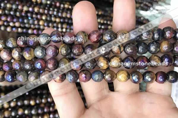 CTE2002 15.5 inches 8mm faceted round AB-color mixed tiger eye beads