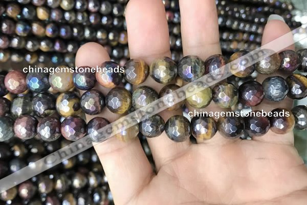 CTE2003 15.5 inches 10mm faceted round AB-color mixed tiger eye beads