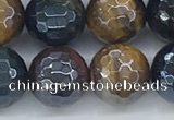 CTE2096 15.5 inches 12mm faceted round AB-color mixed tiger eye beads