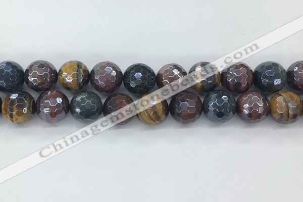 CTE2098 15.5 inches 16mm faceted round AB-color mixed tiger eye beads