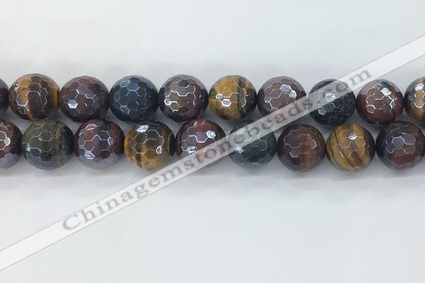 CTE2099 15.5 inches 18mm faceted round AB-color mixed tiger eye beads