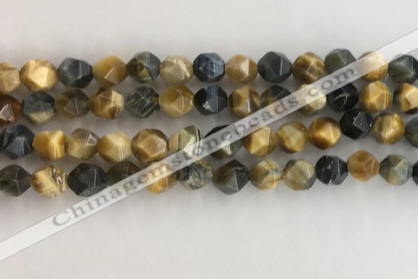 CTE2126 15.5 inches 8mm faceted nuggets golden & blue tiger eye beads