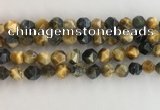 CTE2127 15.5 inches 10mm faceted nuggets golden & blue tiger eye beads