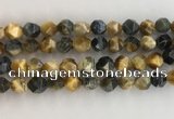 CTE2128 15.5 inches 12mm faceted nuggets golden & blue tiger eye beads