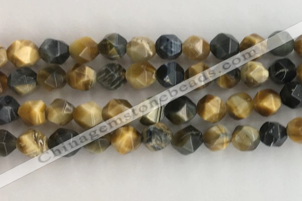 CTE2128 15.5 inches 12mm faceted nuggets golden & blue tiger eye beads