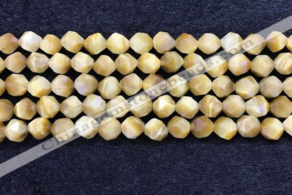 CTE2137 15.5 inches 10mm faceted nuggets golden tiger eye beads