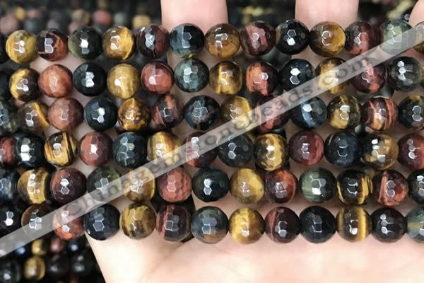 CTE2227 15.5 inches 8mm faceted round colorful tiger eye beads