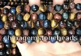CTE2228 15.5 inches 10mm faceted round colorful tiger eye beads