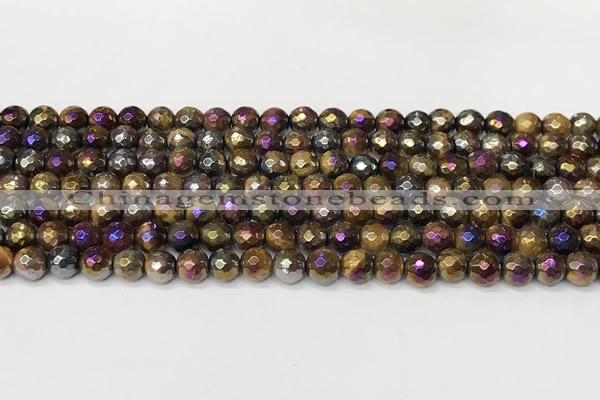 CTE2285 15 inches 6mm faceted round AB-color colorful tiger eye beads