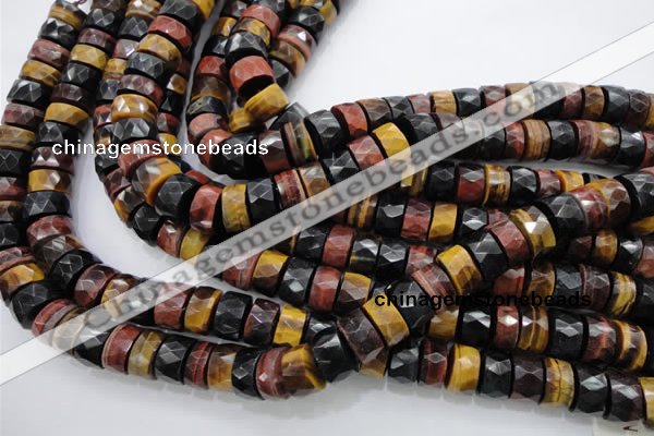 CTE408 15.5 inches 7*12mm faceted tyre red & yellow tiger eye beads
