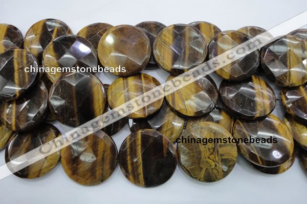 CTE410 15.5 inches 40mm faceted coin yellow tiger eye beads